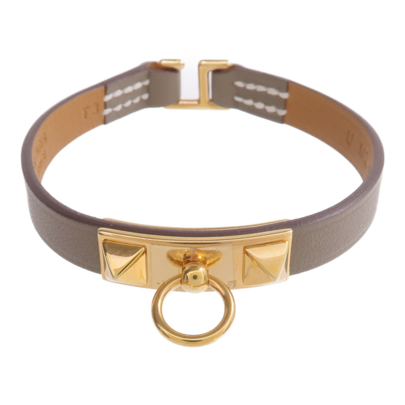 HERMES Swift皮革Rivale Mini Bracelet金扣手帶Etoupe-0