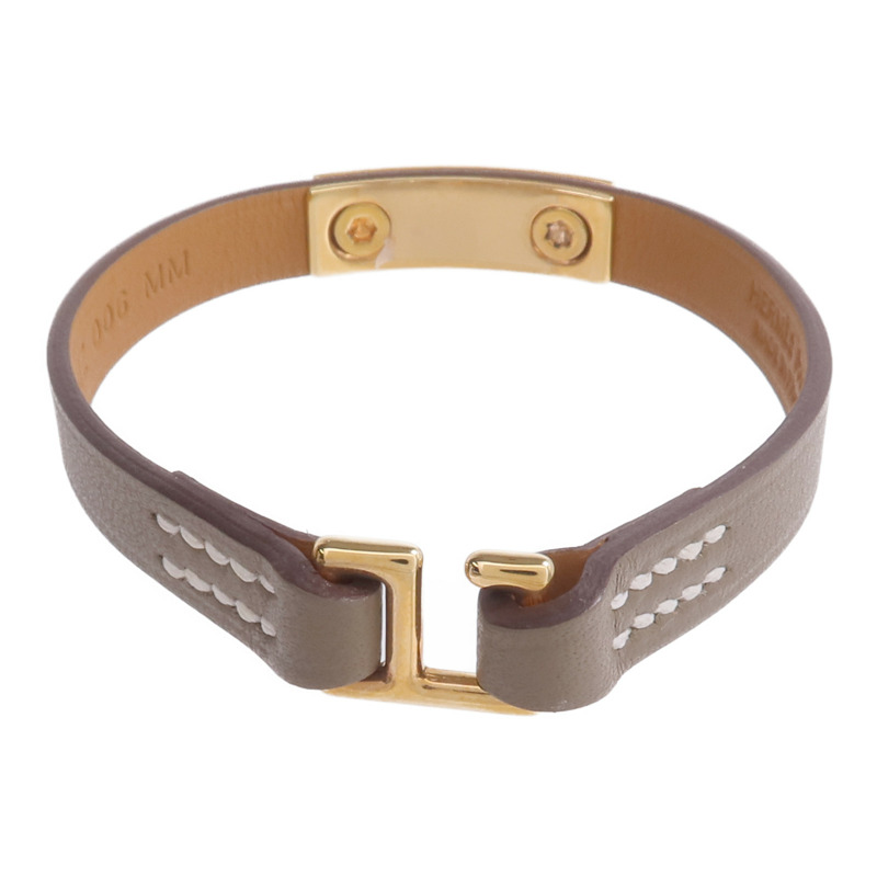 HERMES Swift皮革Rivale Mini Bracelet金扣手帶Etoupe-2