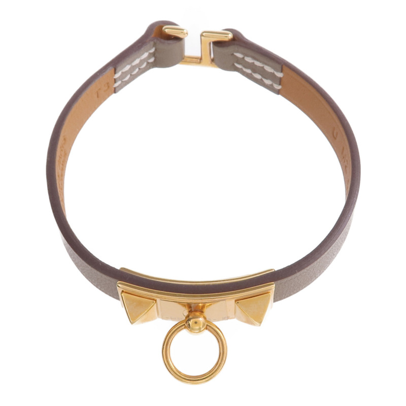 HERMES Swift皮革Rivale Mini Bracelet金扣手帶Etoupe-3