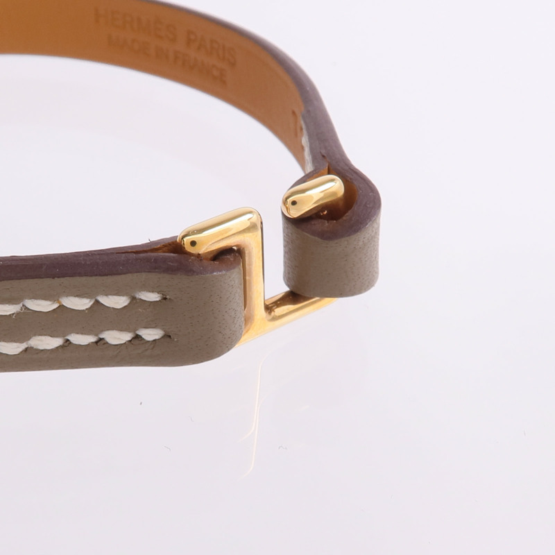 HERMES Swift皮革Rivale Mini Bracelet金扣手帶Etoupe-4