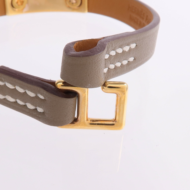 HERMES Swift皮革Rivale Mini Bracelet金扣手帶Etoupe-8