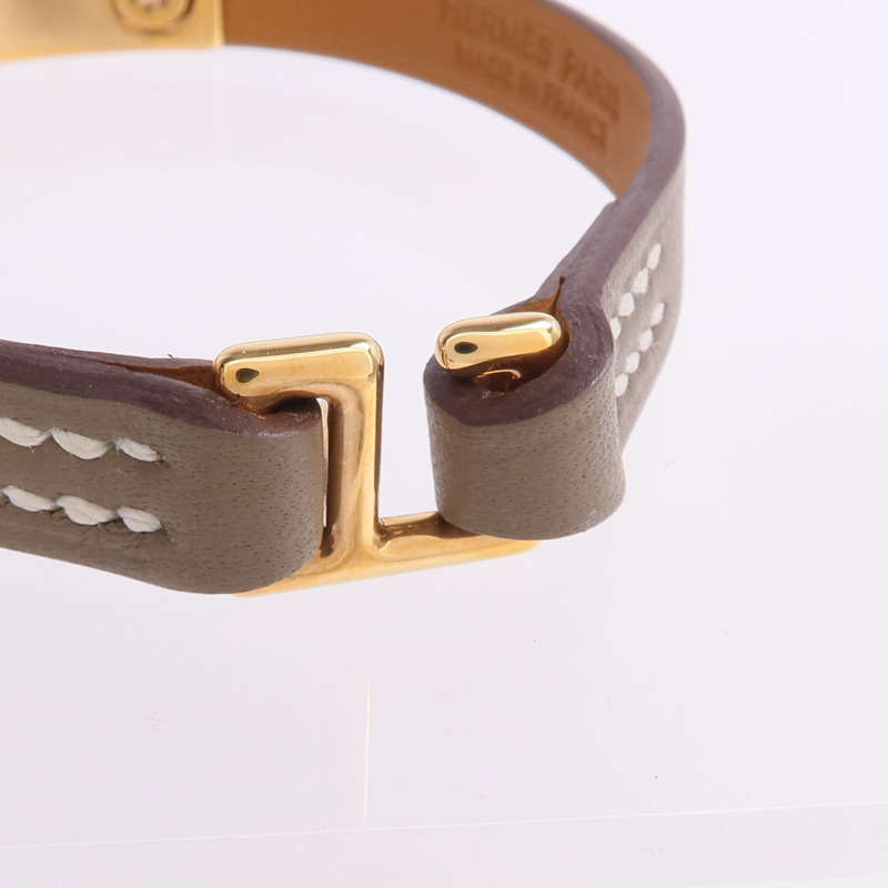 HERMES Swift皮革Rivale Mini Bracelet金扣手帶Etoupe-9