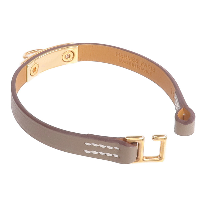 HERMES Swift皮革Rivale Mini Bracelet金扣手帶Etoupe-10