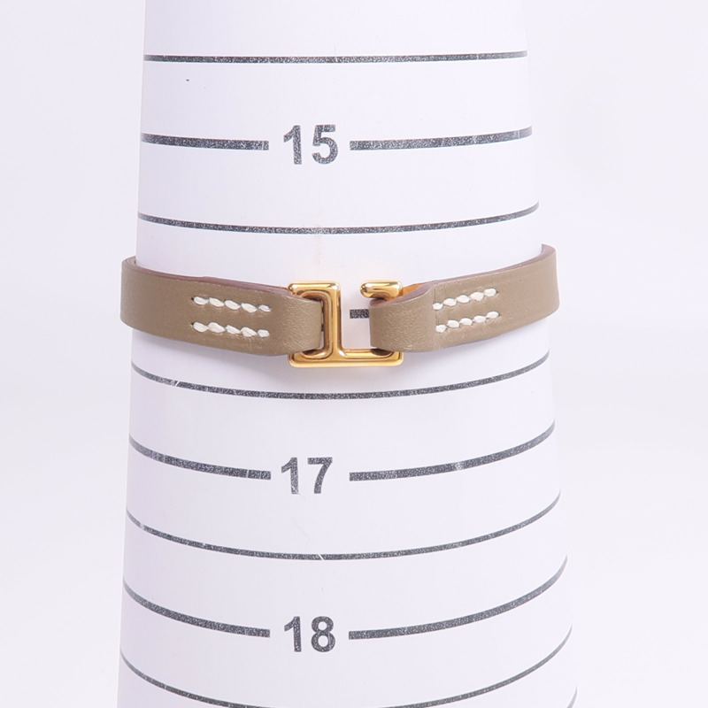 HERMES Swift皮革Rivale Mini Bracelet金扣手帶Etoupe-12