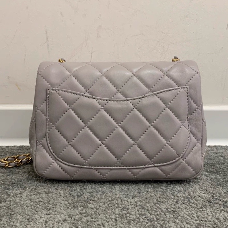 #Chanel 香奈儿 CF方胖子 🔮金球灰色羊皮金扣链条包 芯片款 🗿底长17-12