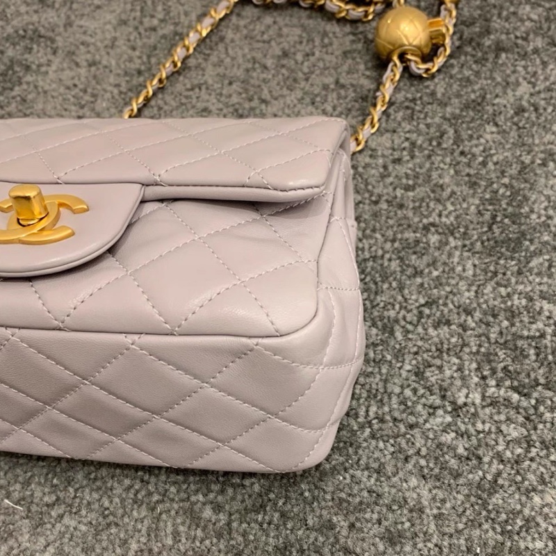 #Chanel 香奈儿 CF方胖子 🔮金球灰色羊皮金扣链条包 芯片款 🗿底长17-15