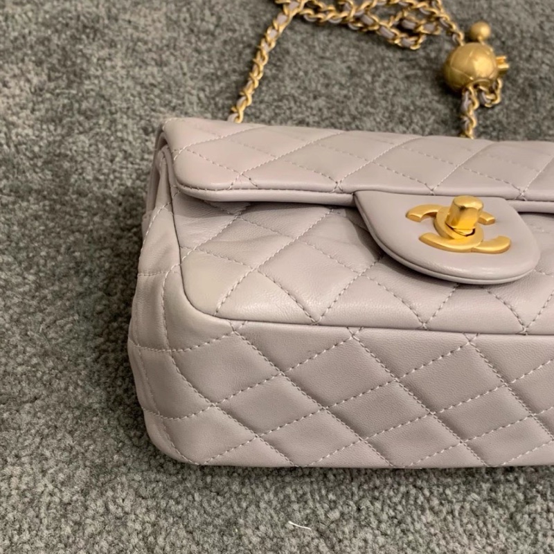 #Chanel 香奈儿 CF方胖子 🔮金球灰色羊皮金扣链条包 芯片款 🗿底长17-16