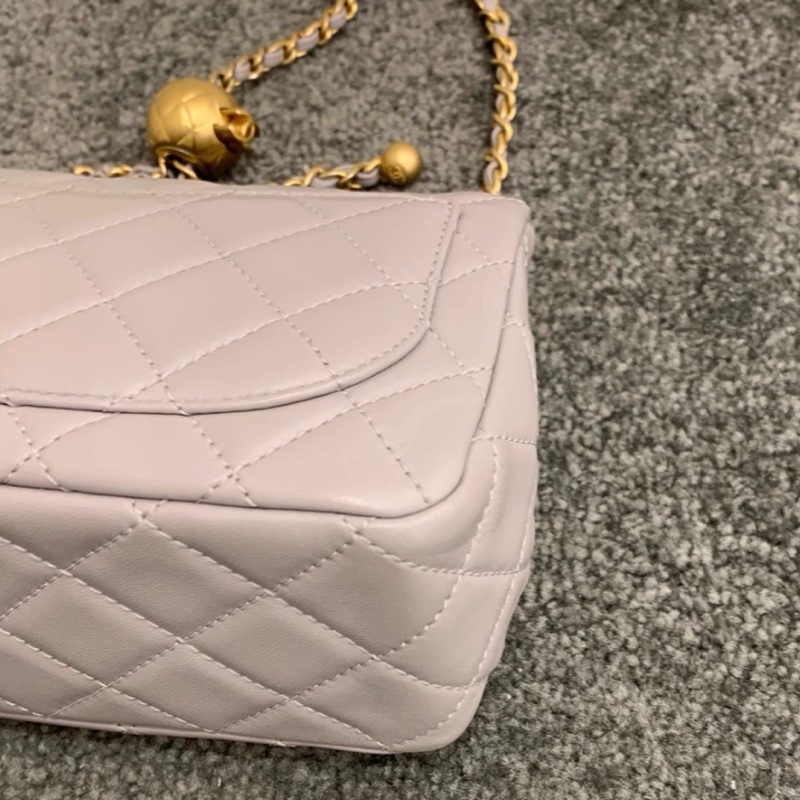 #Chanel 香奈儿 CF方胖子 🔮金球灰色羊皮金扣链条包 芯片款 🗿底长17-17