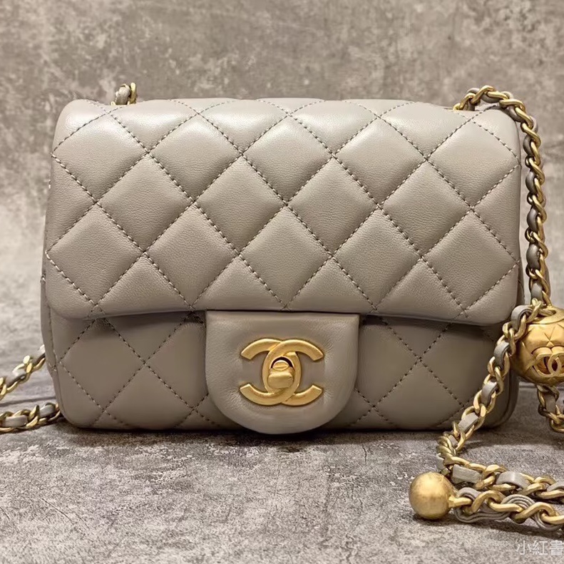 #Chanel 香奈儿 CF方胖子 🔮金球灰色羊皮金扣链条包 芯片款 🗿底长17-35