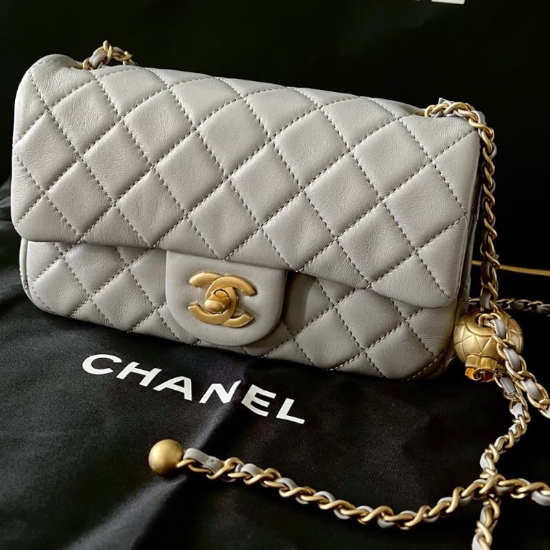 #Chanel 香奈儿 CF方胖子 🔮金球灰色羊皮金扣链条包 芯片款 🗿底长17-37