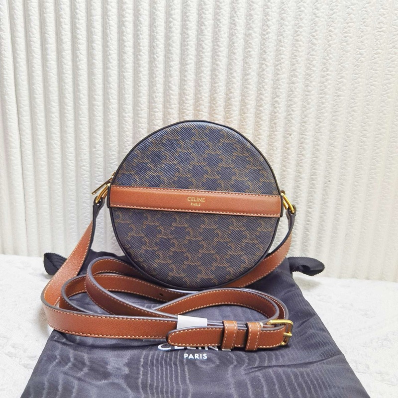 Celine賽琳老花圓餅包斜挎包 尺寸：14*3.5*13.5 肩帶 配件：塵袋-0
