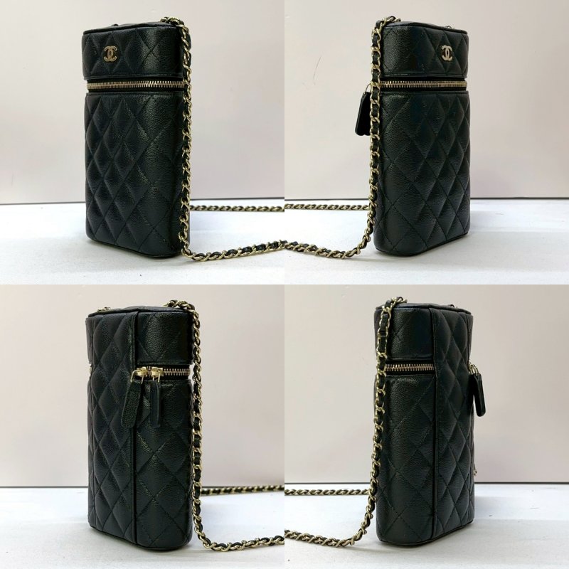 CHANEL 黑金荔枝牛鏈帶手機包-2