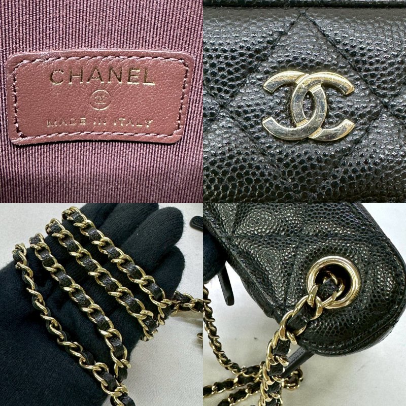 CHANEL 黑金荔枝牛鏈帶手機包-4