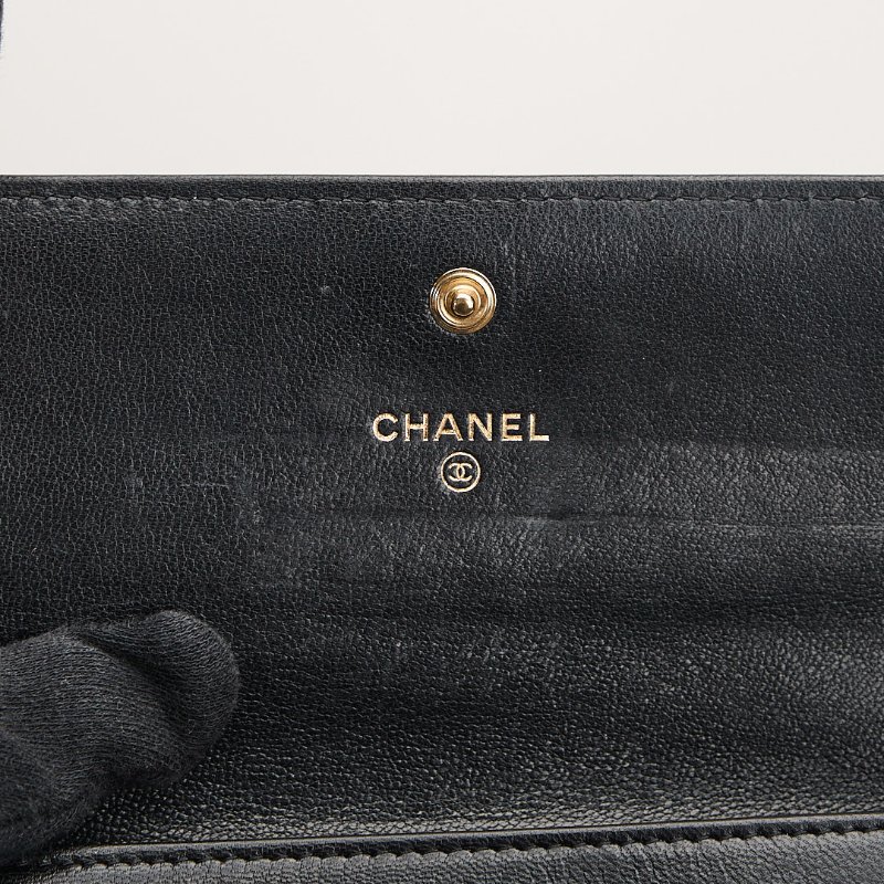 二手Chanel 19 小羊皮口蓋中夾/黑金-16