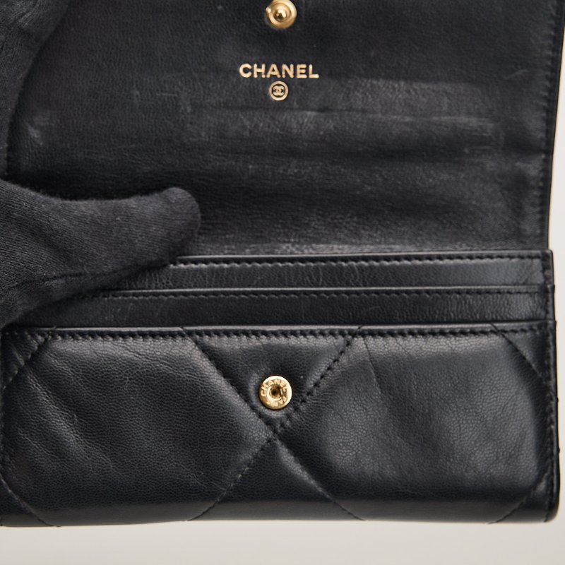二手Chanel 19 小羊皮口蓋中夾/黑金-17