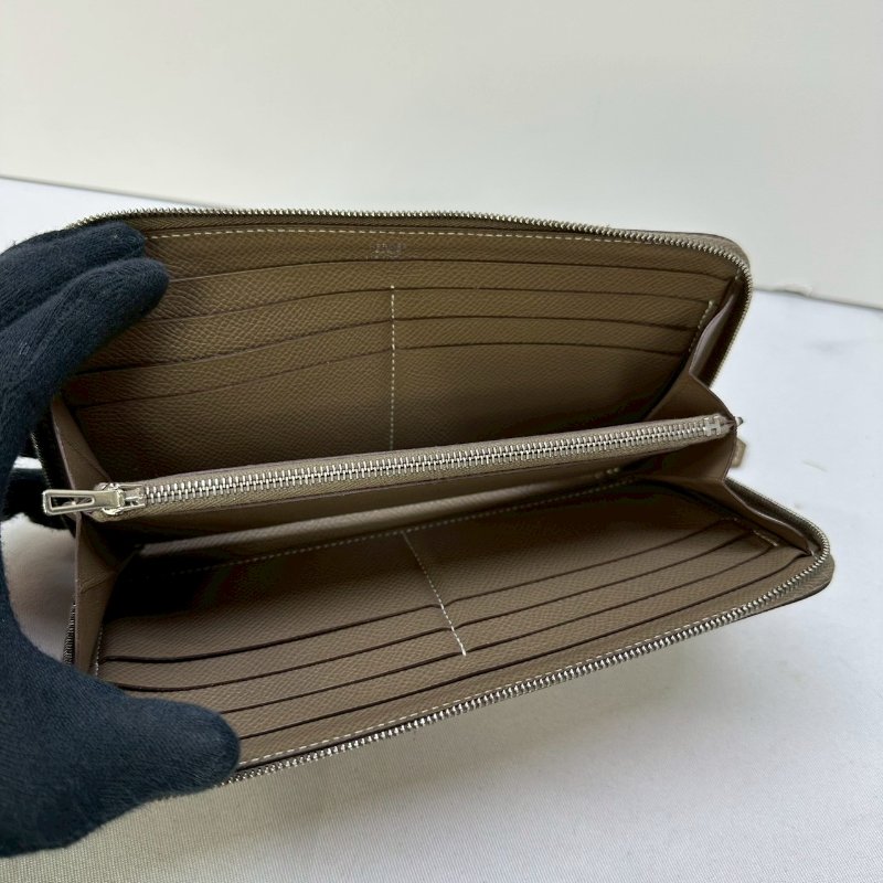 HERMES 大象灰全皮革拉鏈長夾-3