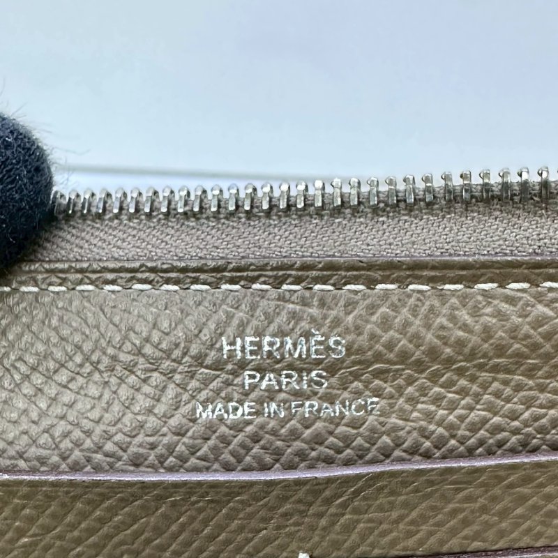 HERMES 大象灰全皮革拉鏈長夾-5