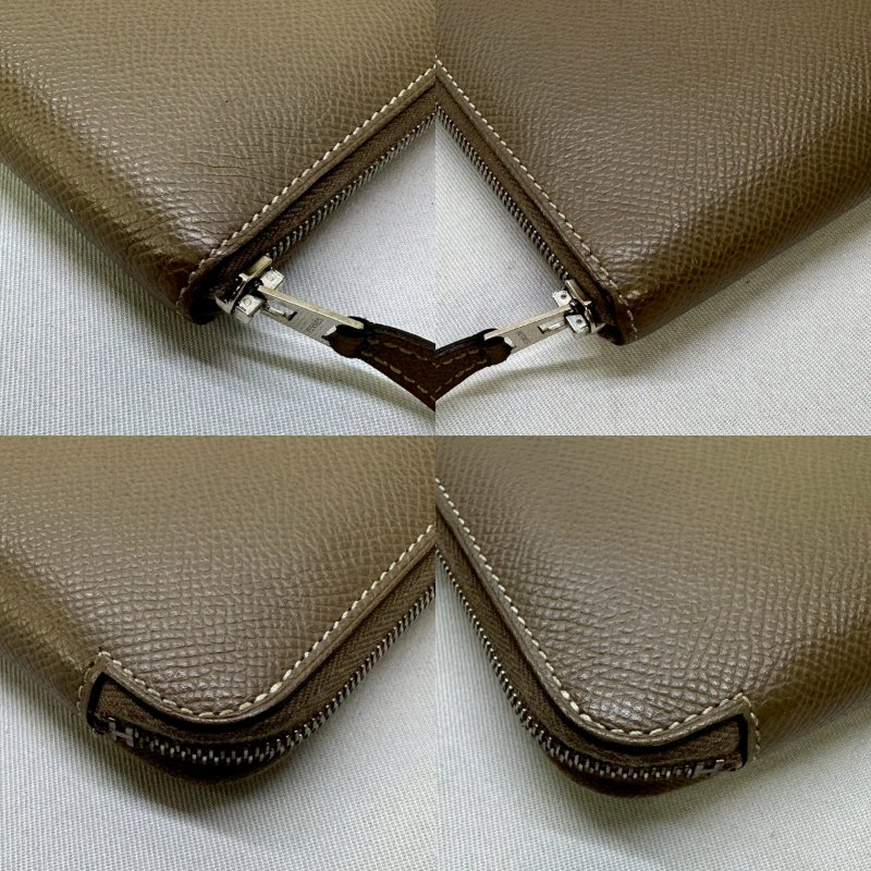 HERMES 大象灰全皮革拉鏈長夾-8