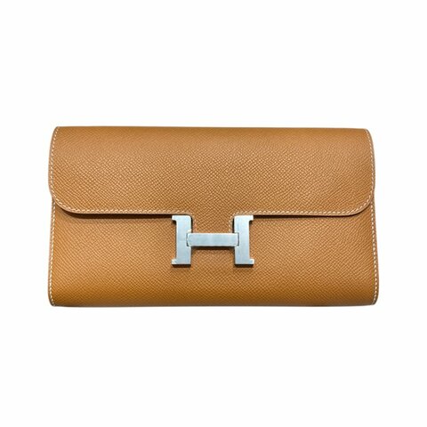 HERMES 愛馬仕 CONSTANCE TO GO 肩背手拿包 皮革 金棕 銀釦