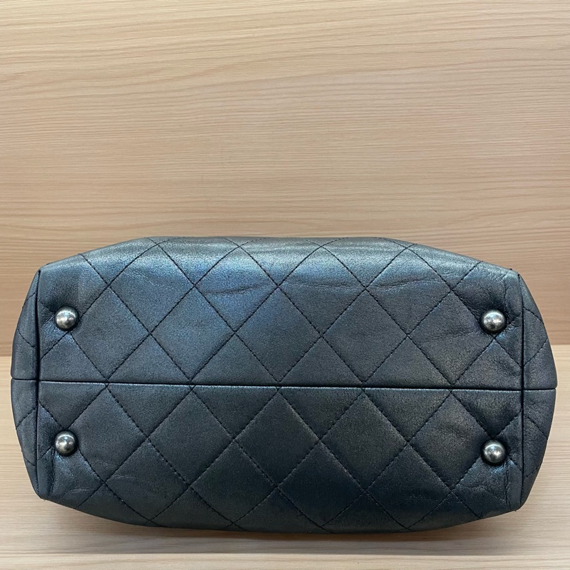 NO：C55 Chanel 香奈儿 TOTE 2016年 21開 黑銀色牛皮格纹单肩包手提包 有塵袋 無卡 無盒子-4