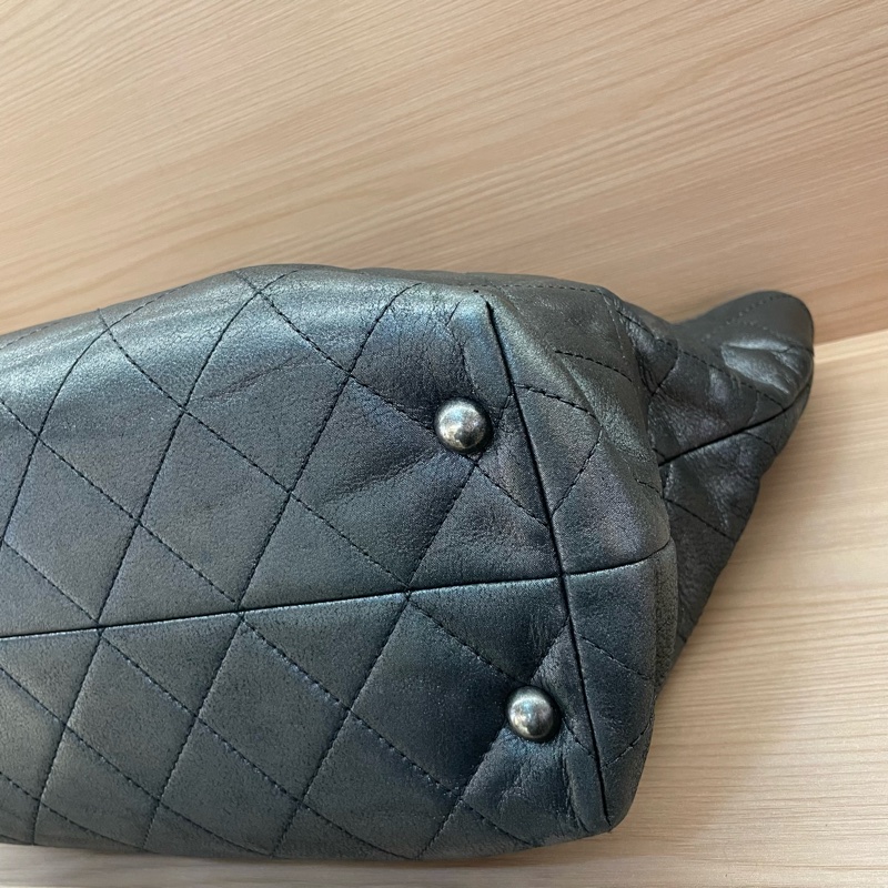 NO：C55 Chanel 香奈儿 TOTE 2016年 21開 黑銀色牛皮格纹单肩包手提包 有塵袋 無卡 無盒子-6