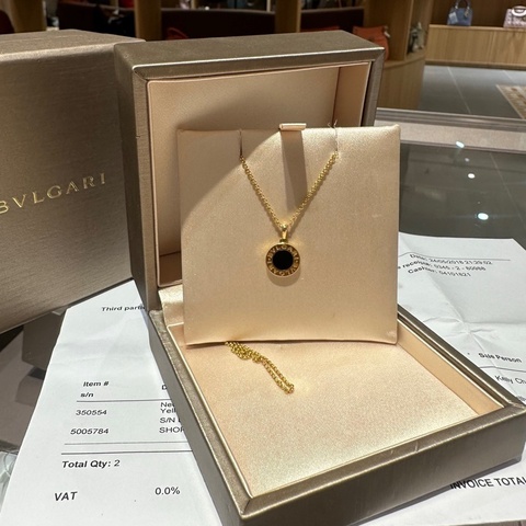 BVLGARI宝格丽圆饼双面圆盘玛瑙18k金项链