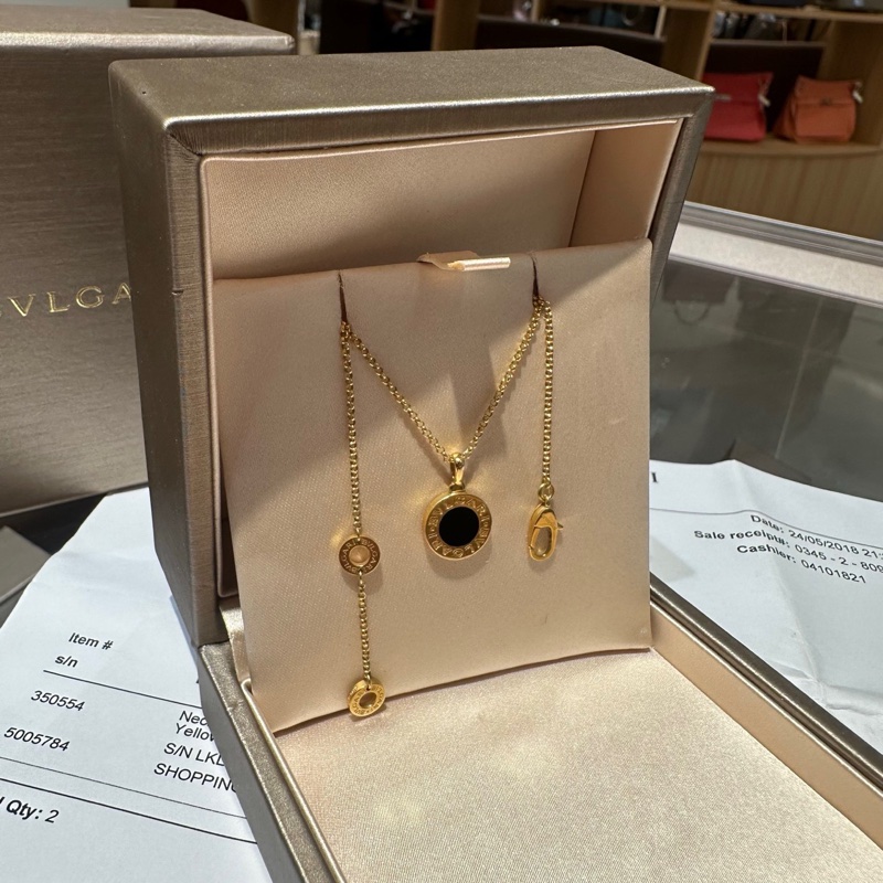 BVLGARI宝格丽圆饼双面圆盘玛瑙18k金项链-2