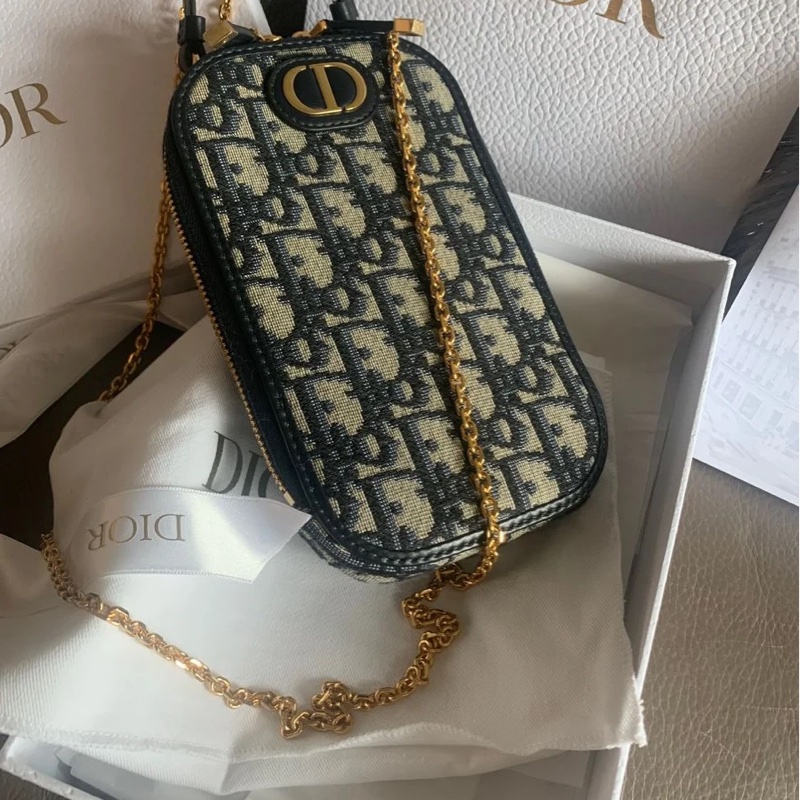 迪奧手機包 鍊條包 斜背包  手提包 鏈條包 肩背包 腋下包 香奈兒  閒置 未使用 有專櫃單 dior 30 Montaigne Call'in Dior Phone Holder with chain-7