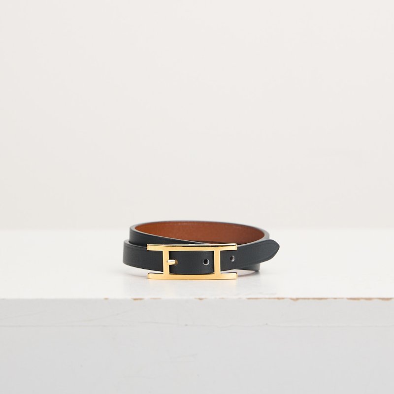 Hermès Behapi Double Tour手環/黑/褐色-0