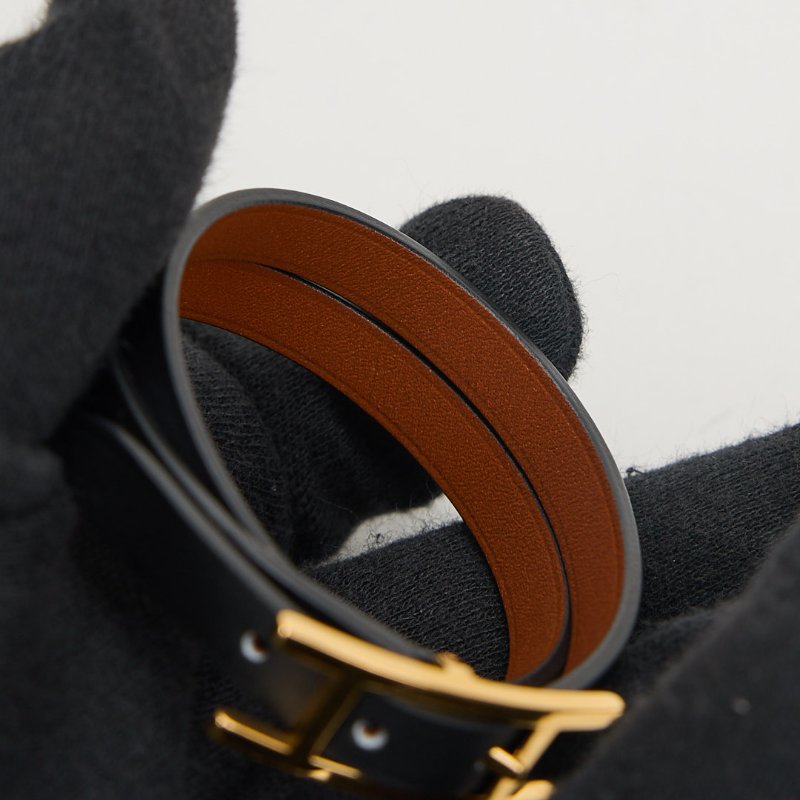 Hermès Behapi Double Tour手環/黑/褐色-5