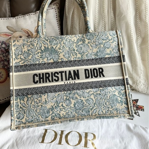 迪奧 托特包 肩背包 腋下包  手提包 閒置  帆布托特 季節限定刺繡款 CHRISTIAN DIOR CD Canvas Embroidered From the 2022 Collection by Maria Grazia Chiuri Medium Brocart Book Tote