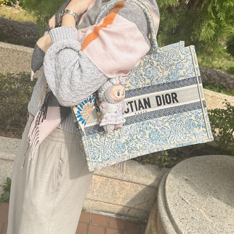 迪奧 托特包 肩背包 腋下包  手提包 閒置  帆布托特 季節限定刺繡款 CHRISTIAN DIOR CD Canvas Embroidered From the 2022 Collection by Maria Grazia Chiuri Medium Brocart Book Tote-2