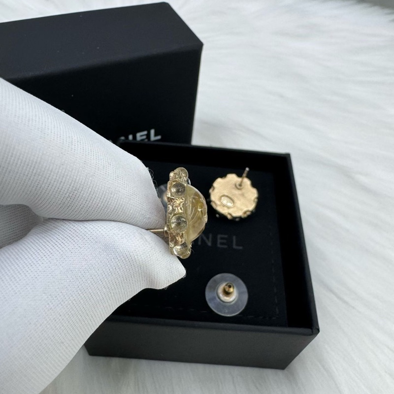 98新香奈兒Chanel雙C珍珠水鑽耳釘 附件：盒-3