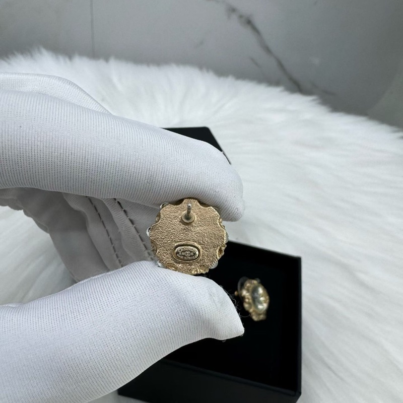 98新香奈兒Chanel雙C珍珠水鑽耳釘 附件：盒-5