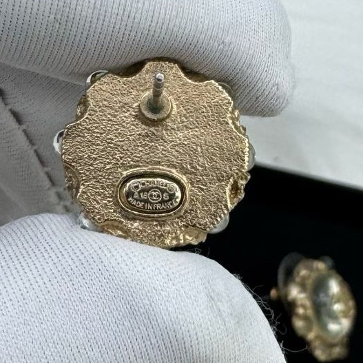 98新香奈兒Chanel雙C珍珠水鑽耳釘 附件：盒-6