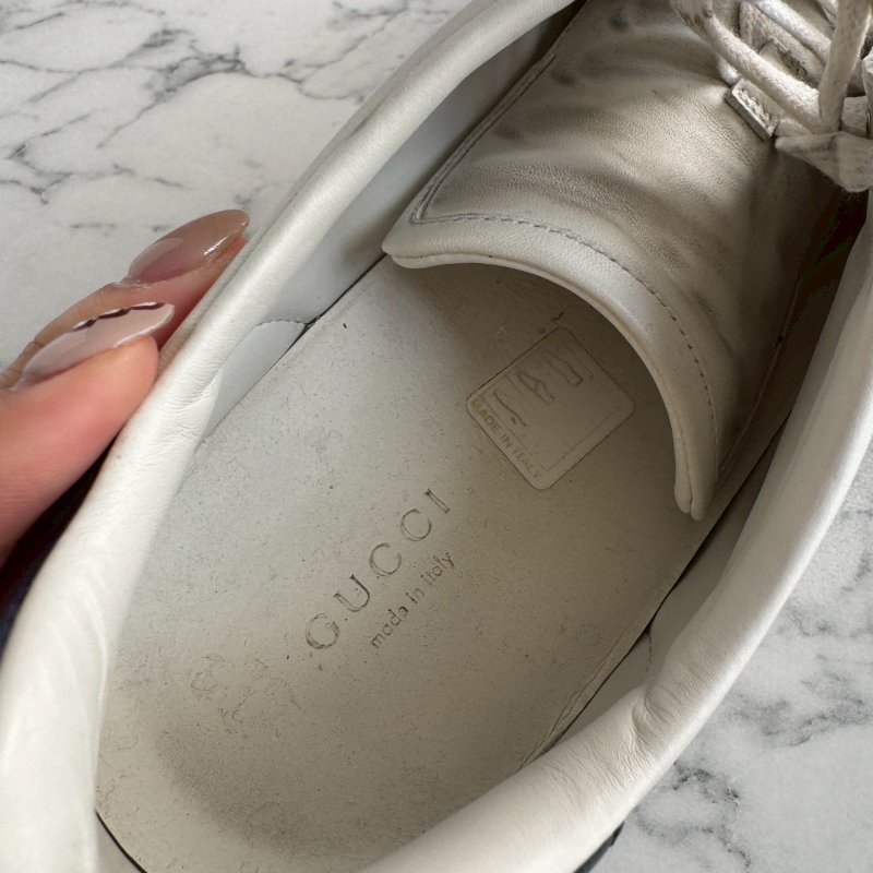 💥百搭必買款💖GUCCI 紅綠蜜蜂織帶白色滿鑽板鞋 37.5-12