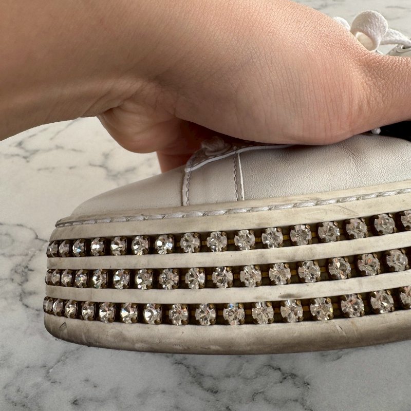 💥百搭必買款💖GUCCI 紅綠蜜蜂織帶白色滿鑽板鞋 37.5-21