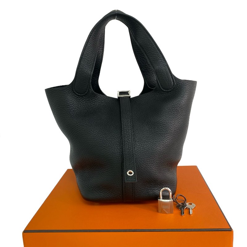 △ Hermes 愛馬仕 89 Noir Clemence Calfskin Palladium Plated Metal Picotin 18 Hand Bag Stamp D 黑色粒紋小牛皮鍍鈀金屬手袋D刻 - 267005785-0