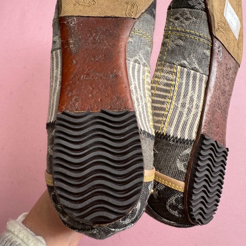 💝難再遇款式 LV 牛仔布花卉個性娃娃鞋-9