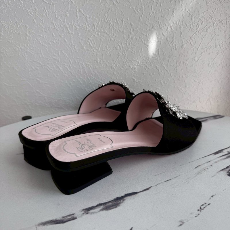 😍超級美還好穿😍RV 黑色方形亮鑽低跟涼鞋37.5-1