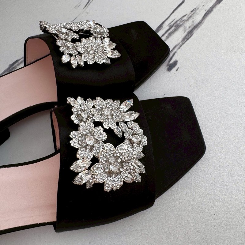 😍超級美還好穿😍RV 黑色方形亮鑽低跟涼鞋37.5-2