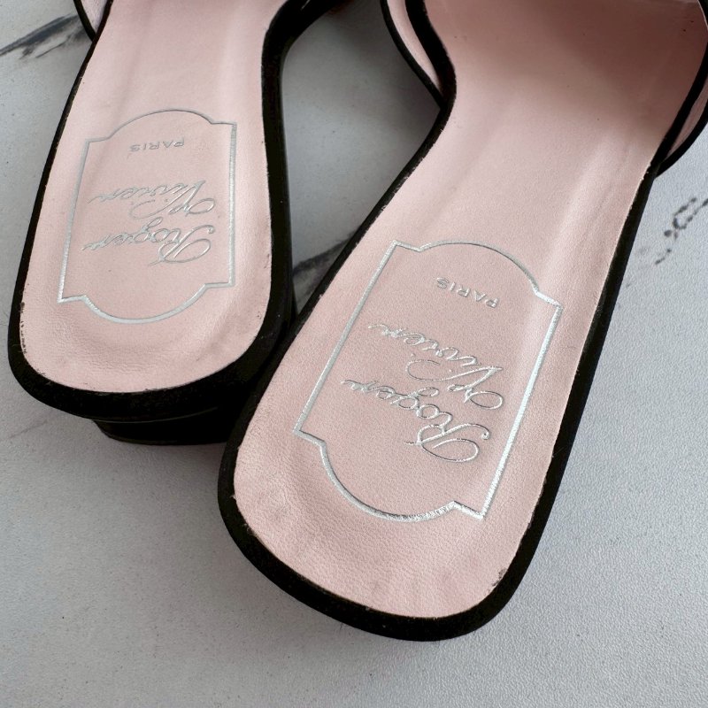 😍超級美還好穿😍RV 黑色方形亮鑽低跟涼鞋37.5-3