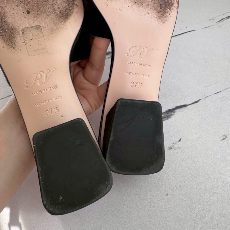 😍超級美還好穿😍RV 黑色方形亮鑽低跟涼鞋37.5-6