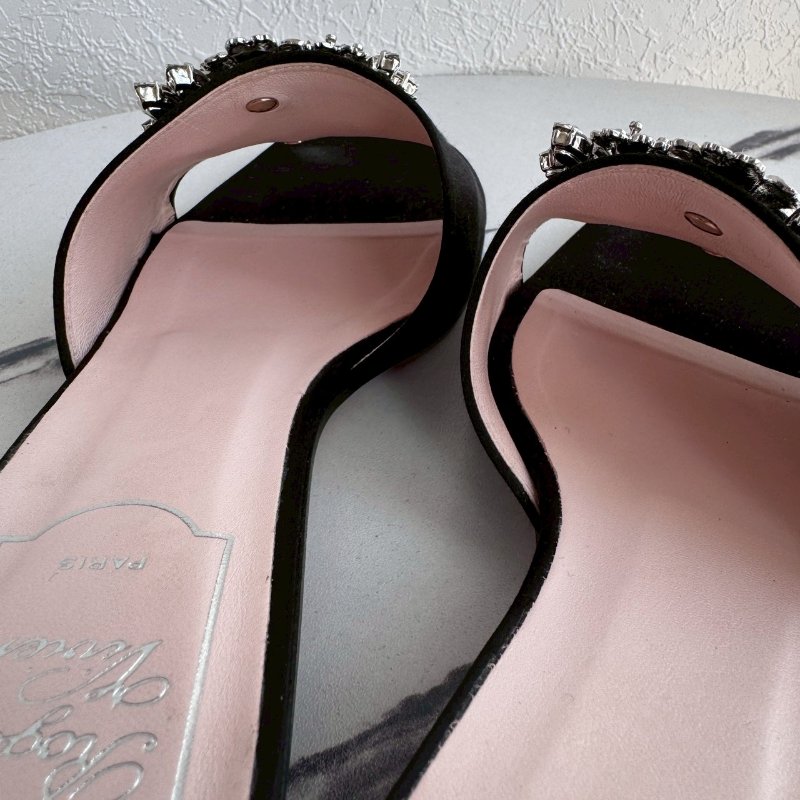 😍超級美還好穿😍RV 黑色方形亮鑽低跟涼鞋37.5-7