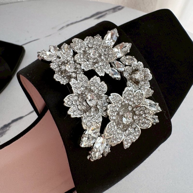 😍超級美還好穿😍RV 黑色方形亮鑽低跟涼鞋37.5-10