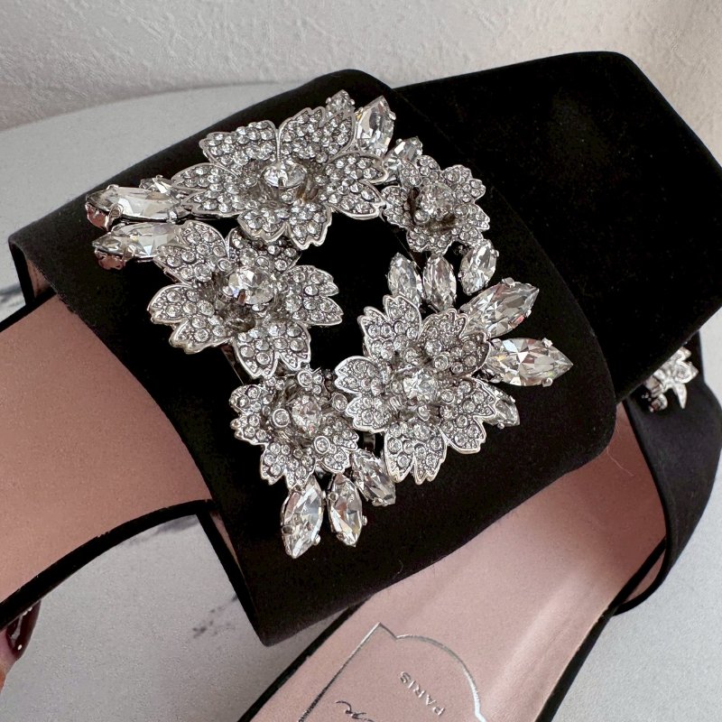 😍超級美還好穿😍RV 黑色方形亮鑽低跟涼鞋37.5-11