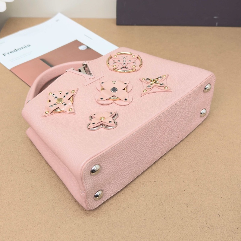 LV CapucinesBB粉色花卉裝飾 牛皮手提肩背包27*17.5*9 99新配件塵袋-6