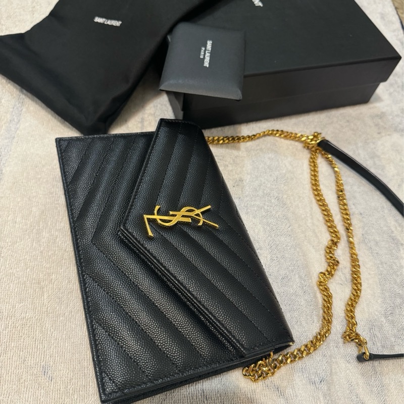 YSL 聖羅蘭 YAL小款19CM WOC 魚子醬皮革金色-10