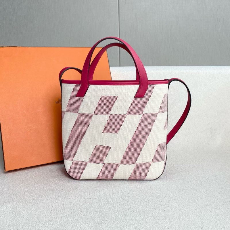 Hermes Cabas biais27 玫紅色拼米色 帆布拼皮27*24*8.5 99新配件塵袋 購證-7