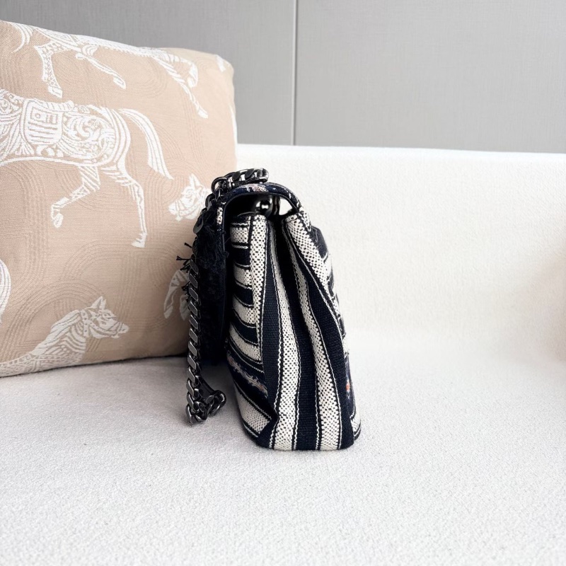 YSL黑白條紋編織郵差包 編織拼皮 30*20*8cm 98新配件肩帶 塵袋-7